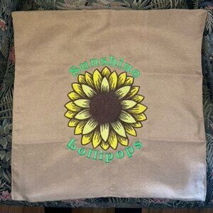 Decorative Pillow Case for chair or sofa, etc. Embroidered with a huge sunflower